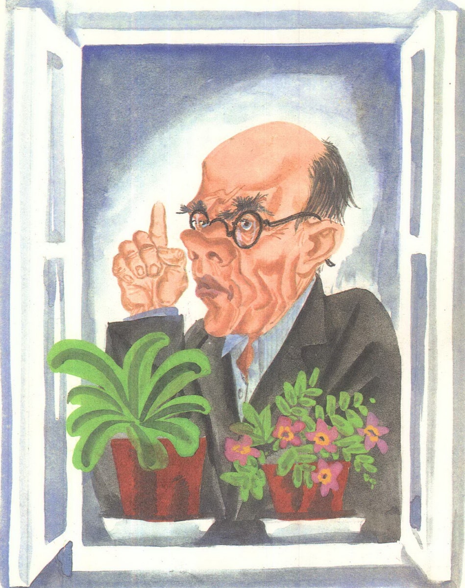Рисунок мужчины в окне
