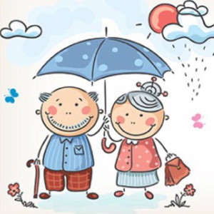 Бабушка, дедушка, дождик, солнце, улыбки, дождь