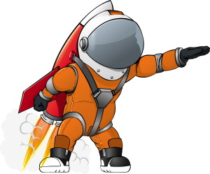 Космонавт в оранжевом скафандре, рисунок на белом фоне