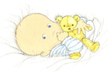 Иллюстрация малыша, который лежит в кроватке