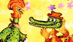 Иллюстрация к стиху Сапгира "Крокодил и петух"