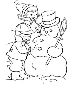 Раскраска деток и снеговика