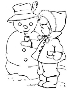 Раскраска снеговичок и девочка