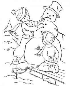 Картинка дети лепят снеговика