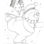 Детская раскраска снеговика на коньках