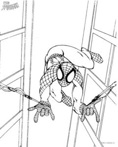 Человек-паук летит на паутине раскраска