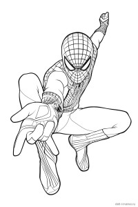 Раскраска Человека-паука, выпускающего паутину