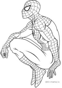 Человек-паук сидит, раскраска
