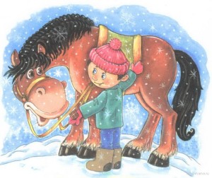 Картинка мальчика и лошадки зимой